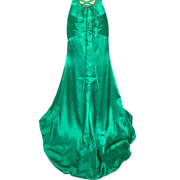 Precious Formal Strapless Sweetheart Neck Jeweled Slit Gown 8 Emerald Prom - Picture 11 of 15